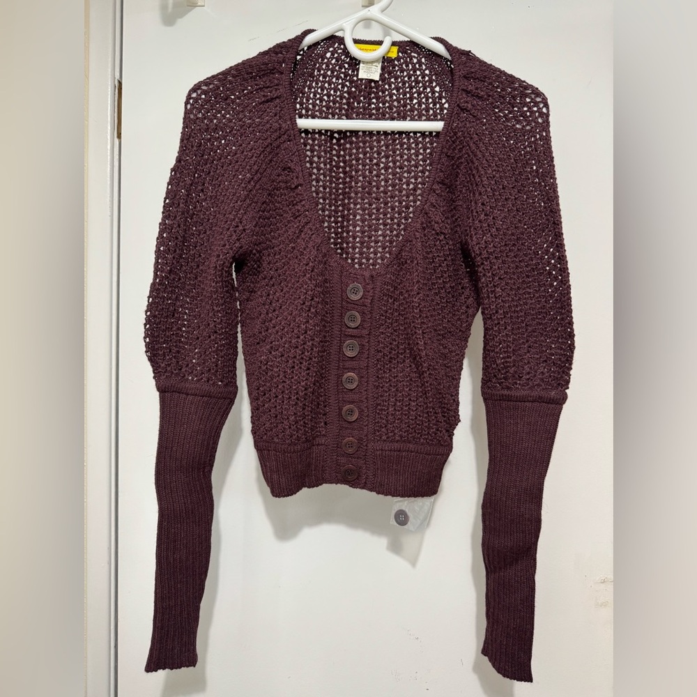 Catherine Malandrino Baby Alpaca Sweater Cardigan in Maroon Burgundy size P